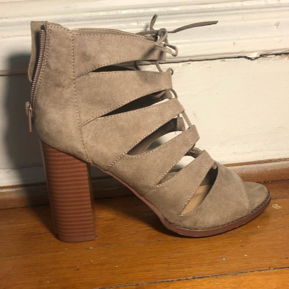 Neutral Strappy Lace Up Sandals